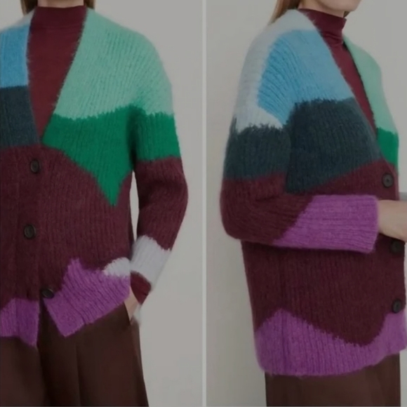 Vince Women´s Blue Intarsia Wave Mohair & Alpaca Cardigan,New Products : American Fashion Style Bags On Sale